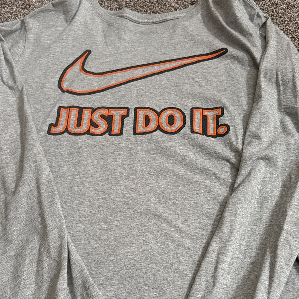 Nike Heather Gray Shirt with Bold Orange Swoosh